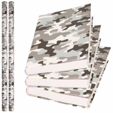 X rollen kadopapier / schoolboeken kaftpapier camouflage grijs bij