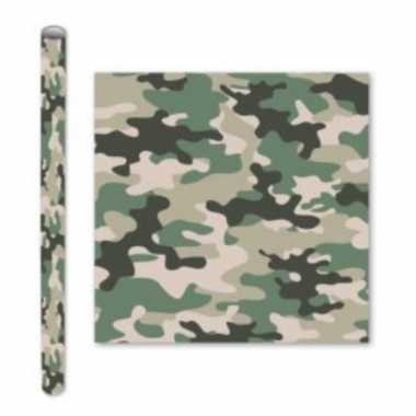 X rollen kadopapier / schoolboeken kaftpapier camouflage groen bij